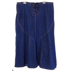 Vtg Y2K Skirt Wn 1X Blue Denim Jean Mermaid Maxi Lace Up Western Cowgirl Modest